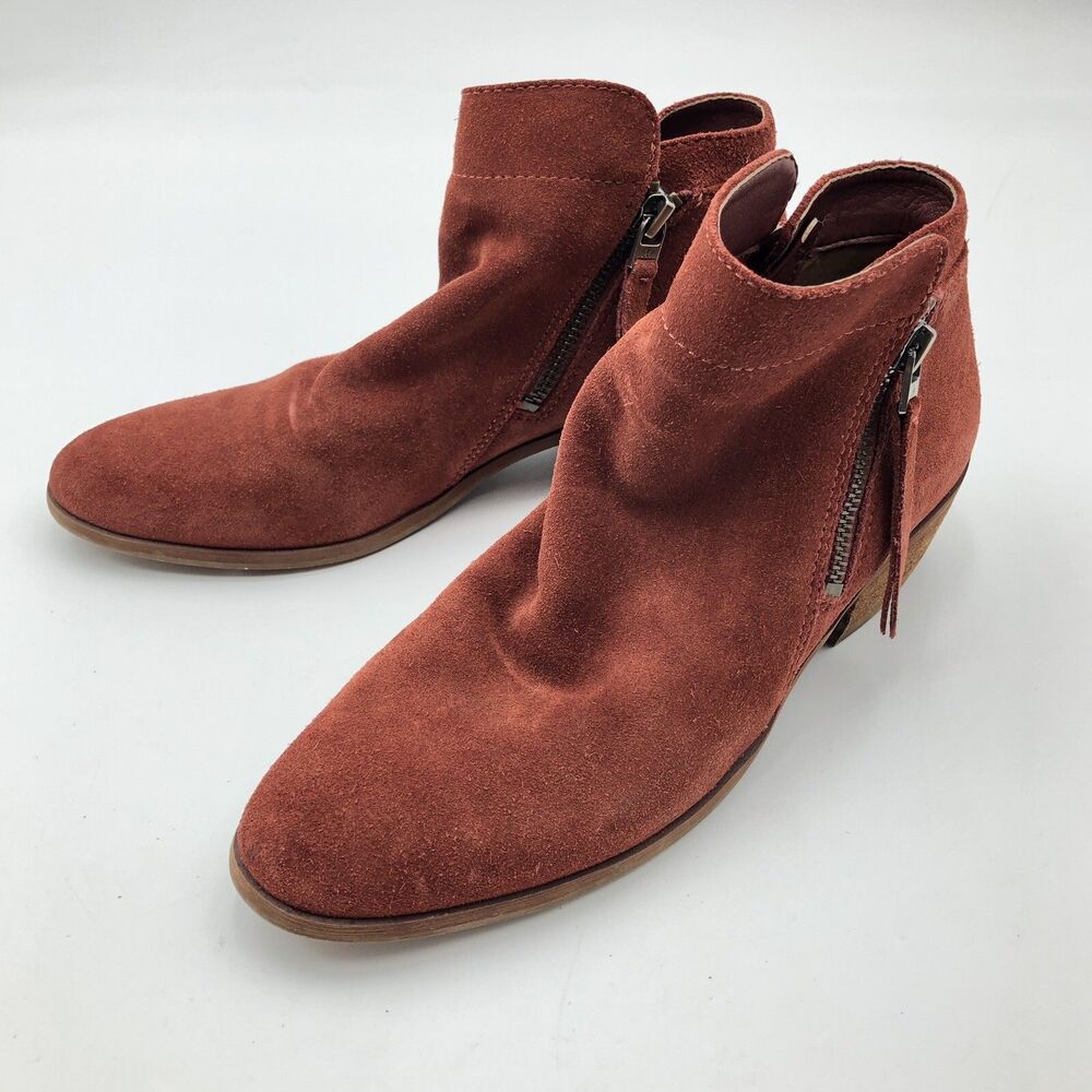 Sam Edelman Ankle Booties Boots Double Zip Brick Red Suede Block Heel 6.5